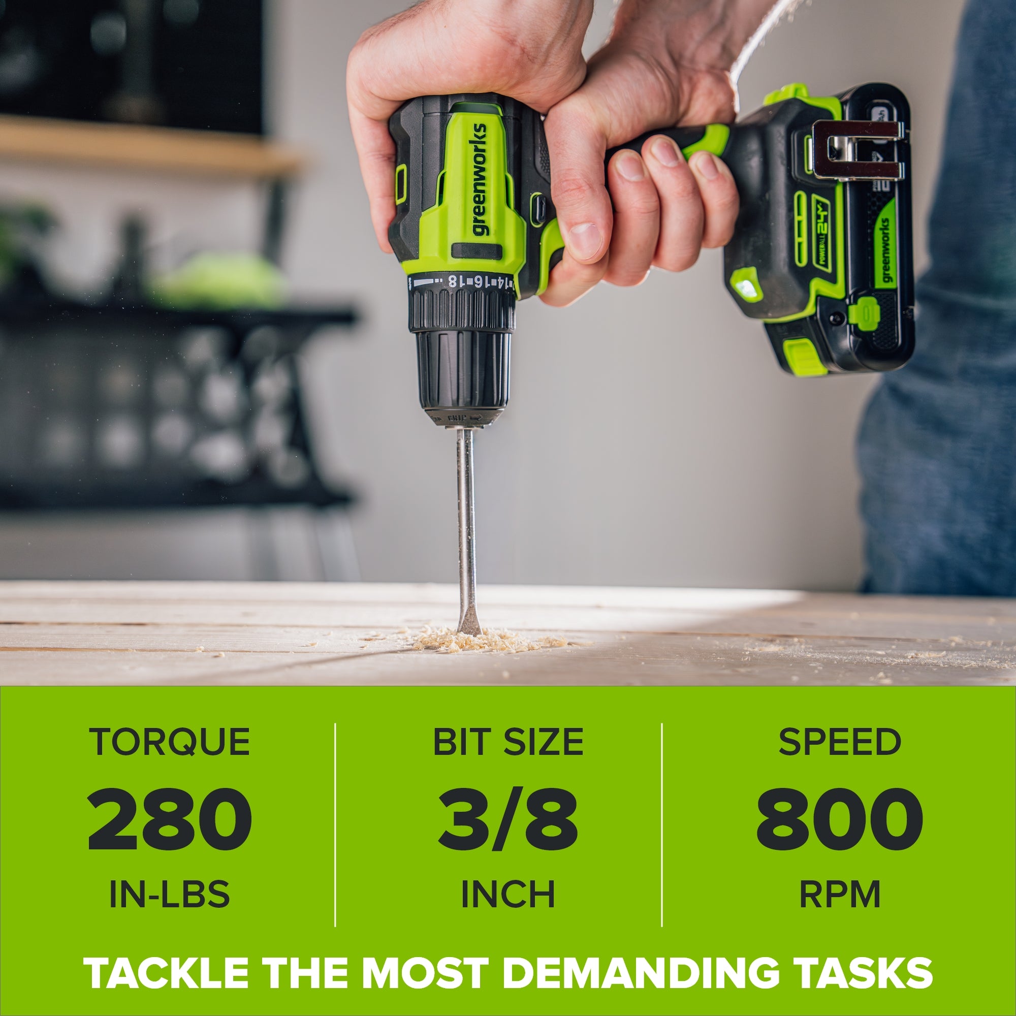 24V PowerAll 3/8" 280 in-lb Drill, with 2.0 Ah USB-C Battery, 30W USB-C Charger Block, 3' 100W USB-C Cable, 10-PC Drill Bit Set