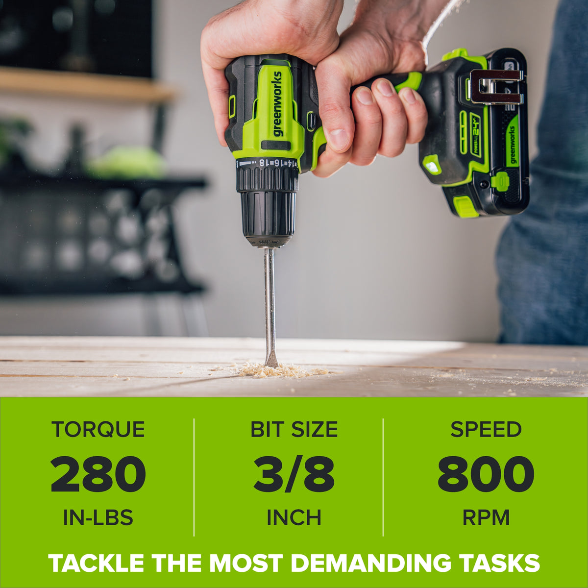 24V PowerAll 3/8" 280 in-lb Drill, with 2.0 Ah USB-C Battery, 30W USB-C Charger Block, 3' 100W USB-C Cable, 10-PC Drill Bit Set