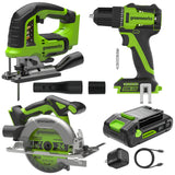 24V PowerAll 3-Tool Combo Kit w/ 3/8" Drill/Driver, 6-1/2" Circular Saw & 3000SPM Jig Saw: (1) 2.0Ah USB-C Battery & Charger, (1) 3' 100W USB-C Cable