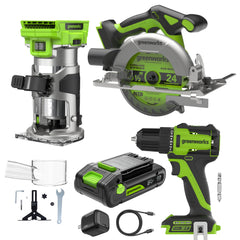 24V Cordless 280 in-lbs Drill/Driver Power Tool 3PC Combo Kit w/ 6-1/2