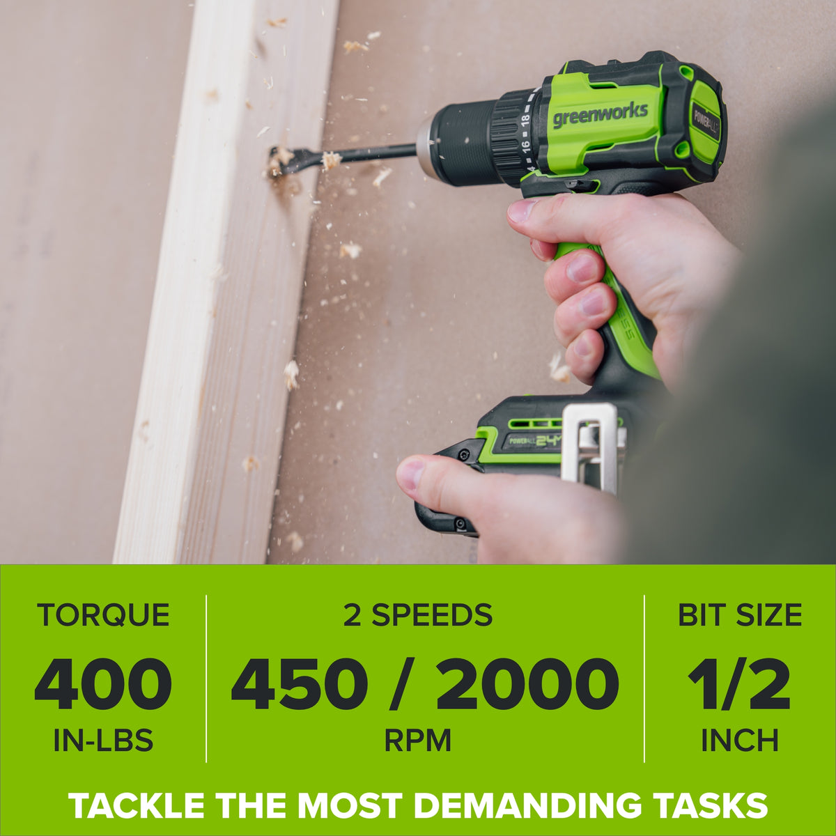 24V PowerAll 400 in-lb Drill Driver with (1) 2.0 Ah USB-C Battery, 30W USB-C Charger Block, 3' 100W USB-C Cable, Belt Clip, and Bit