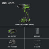 24V Cordless Battery 5 Series  1/2" 530 in/lbs Drill Driver: 2.0 Ah USB-C Battery and 30W USB-C Fast Charger