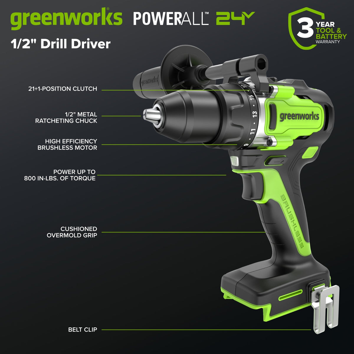 24V Cordless Battery 1/2" 800 in/lbs Drill Driver w/ 4.0Ah USB-C Battery & 65W USB-C Fast Charger