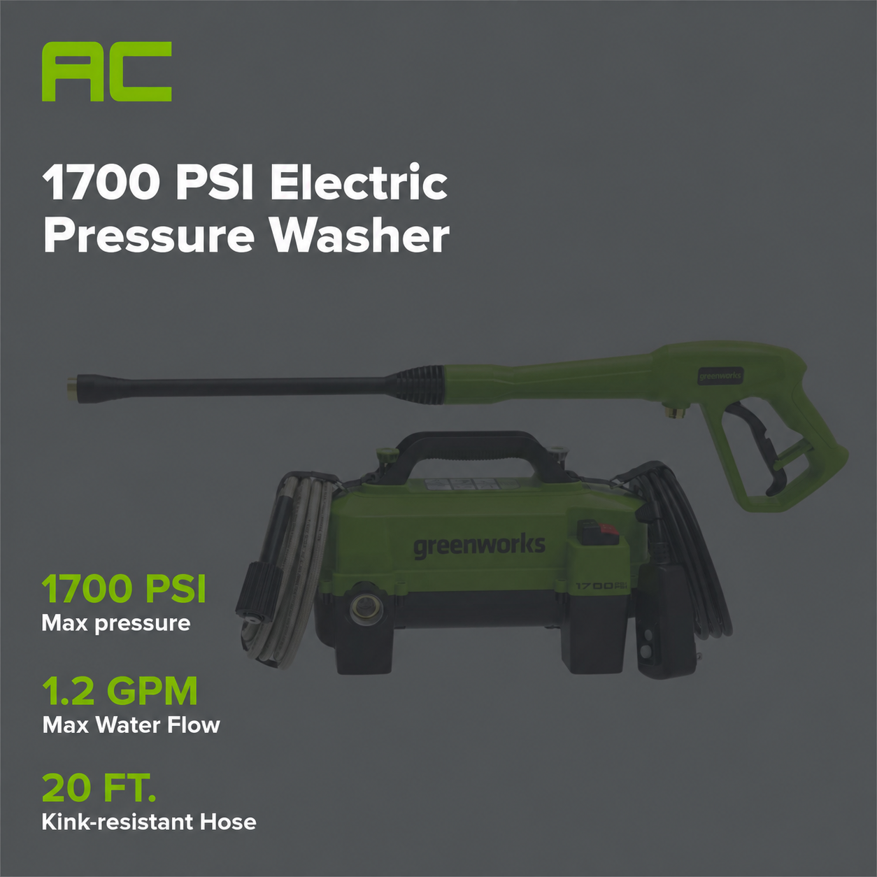 1700 PSI Ultra Compact 1.2 GPM Electric Pressure Washer