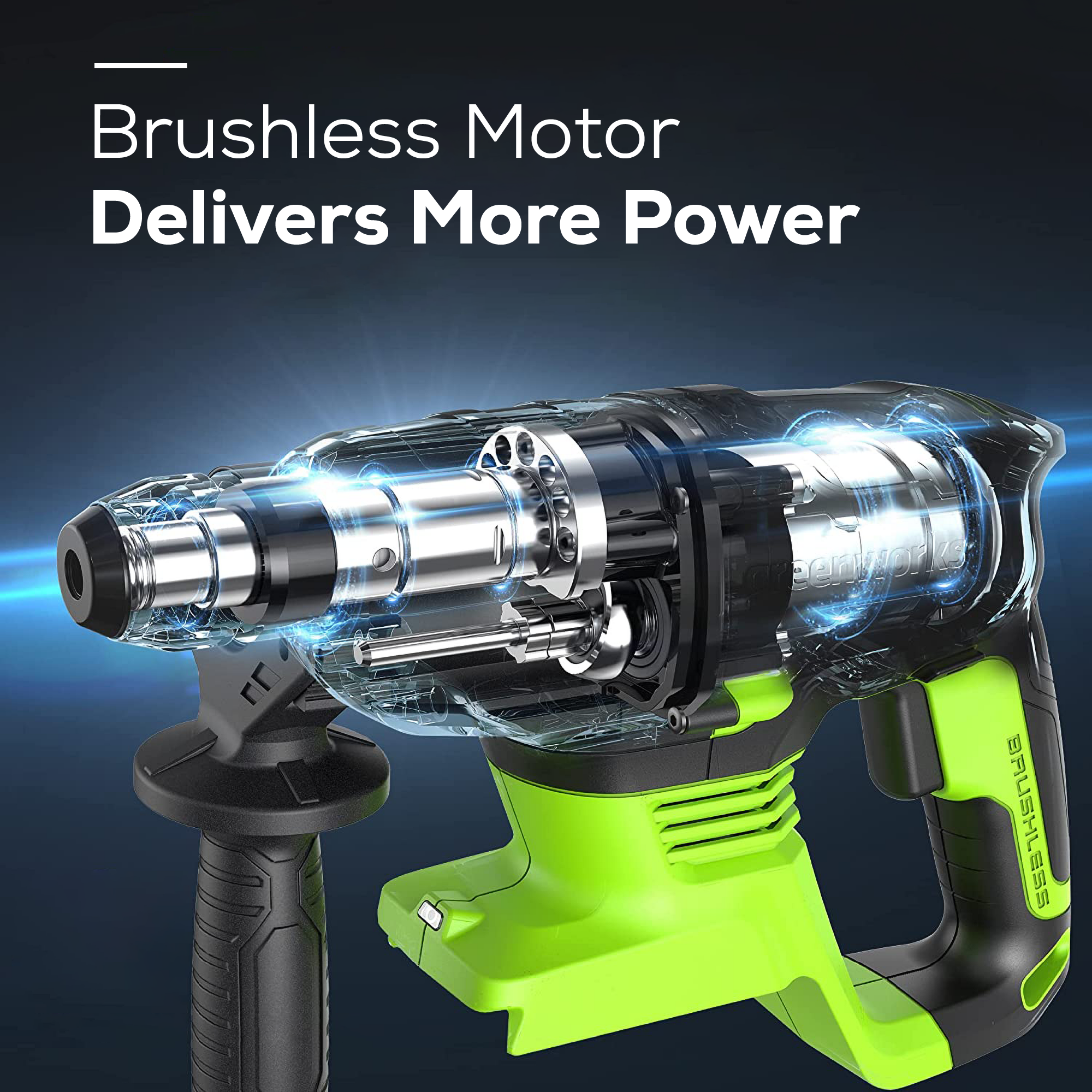 Greenworks 24V Cordless Battery Brushless SDS 2J Heavy Duty Rotary Hammer Drill w/ (1) 4 Ah USB Battery and Charger