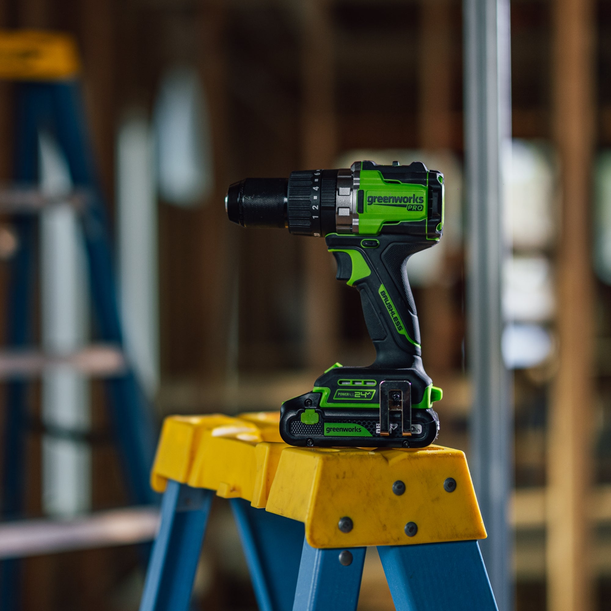 24V PowerAll Pro 1,350 in-lb 1/2" Hammer Drill, with 2.0 Ah Battery, 65W Charger, Belt Clip, and Auxiliary Handle