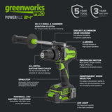 24V PowerAll Pro 1,350 in-lb 1/2" Hammer Drill, with 2.0 Ah Battery, 65W Charger, Belt Clip, and Auxiliary Handle