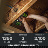 24V PowerAll Pro 1,350 in-lb 1/2" Hammer Drill, with 2.0 Ah Battery, 65W Charger, Belt Clip, and Auxiliary Handle
