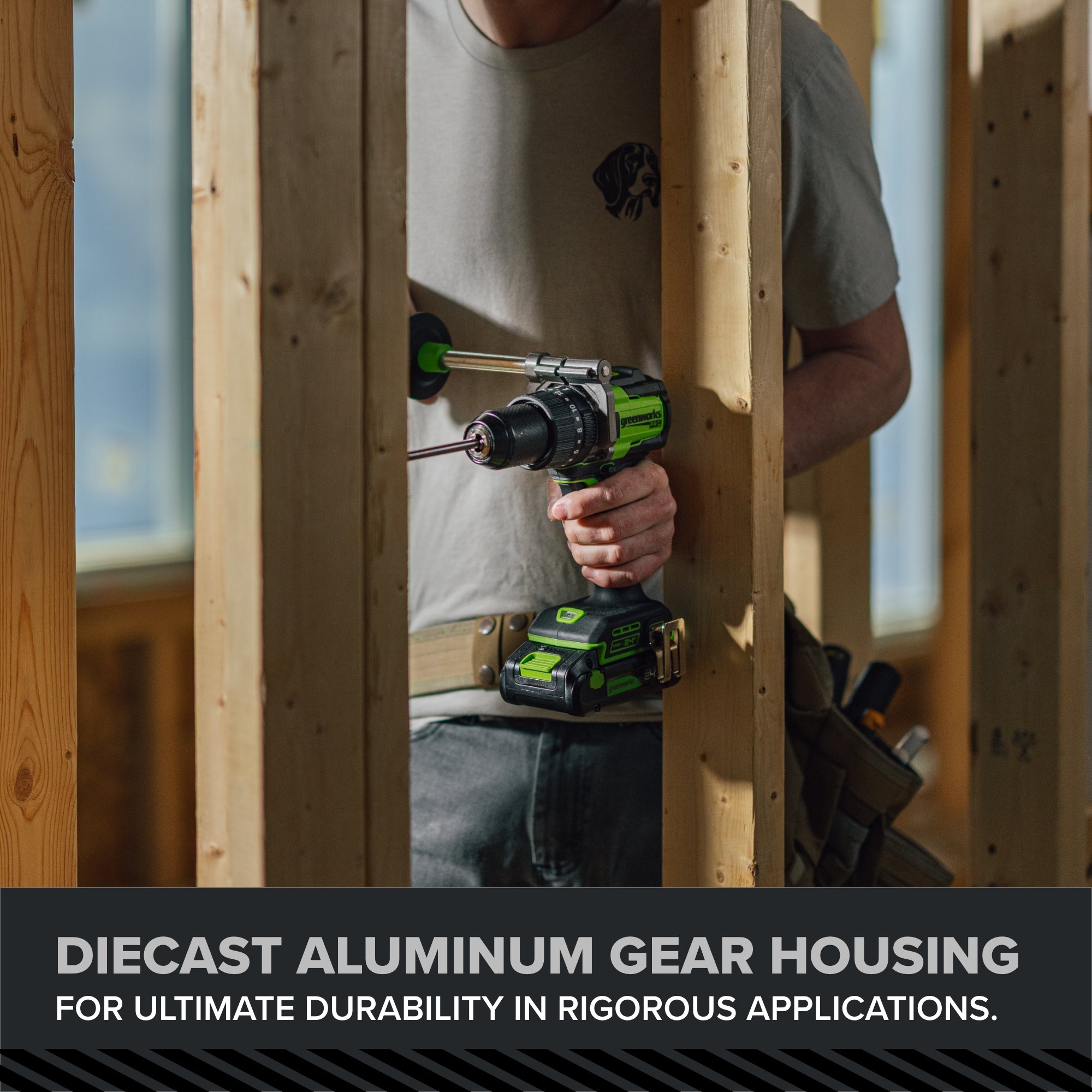 24V PowerAll Pro 850 in-lb 1/2" Hammer Drill, with 2.0 Ah Battery, 30W Charger, Belt Clip, and Auxiliary Handle