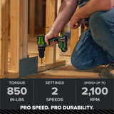 24V PowerAll Pro 850 in-lb 1/2" Hammer Drill, with 2.0 Ah Battery, 30W Charger, Belt Clip, and Auxiliary Handle