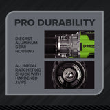 24V PowerAll Pro 850 in-lb 1/2" Hammer Drill, with 2.0 Ah Battery, 30W Charger, Belt Clip, and Auxiliary Handle