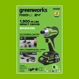24V 3 Series 1/4" 1900 in/lbs Brushless Impact Driver Kit: 2.0 Ah USB-C Batteries and 30W USB-C Fast Charger