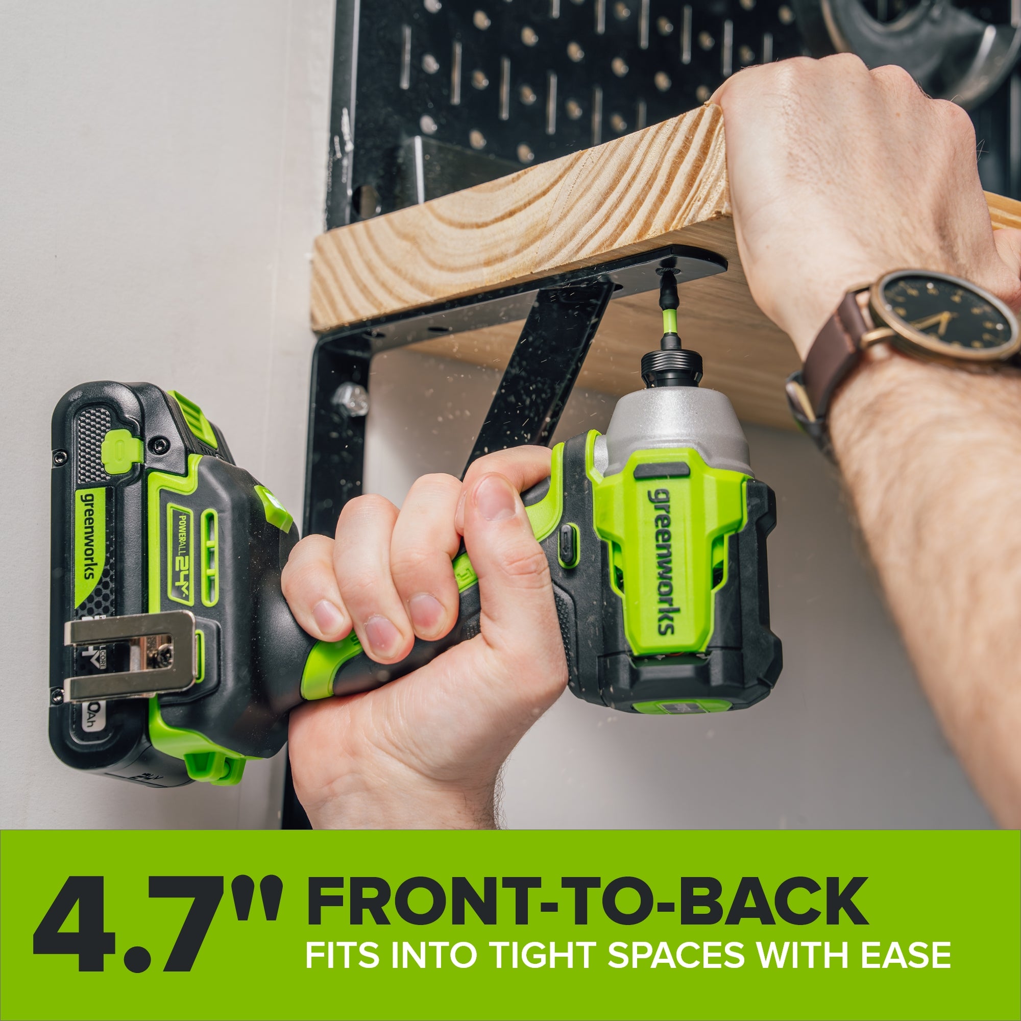 24V PowerAll 1/4" 1900 in-lbs Brushless Impact Driver Kit: (1) 2.0 Ah USB-C Battery, (1) 30W USB-C Charger Block, (1) 3' 100W USB-C Cable, (1) Belt Clip, (1) Pro 10PC Dual Sided Impact Bit Sets