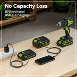 24V Cordless Battery 1/2" 400 in/lbs Drill Driver w/ 2.0Ah USB-C Battery & 30W USB-C Fast Charger