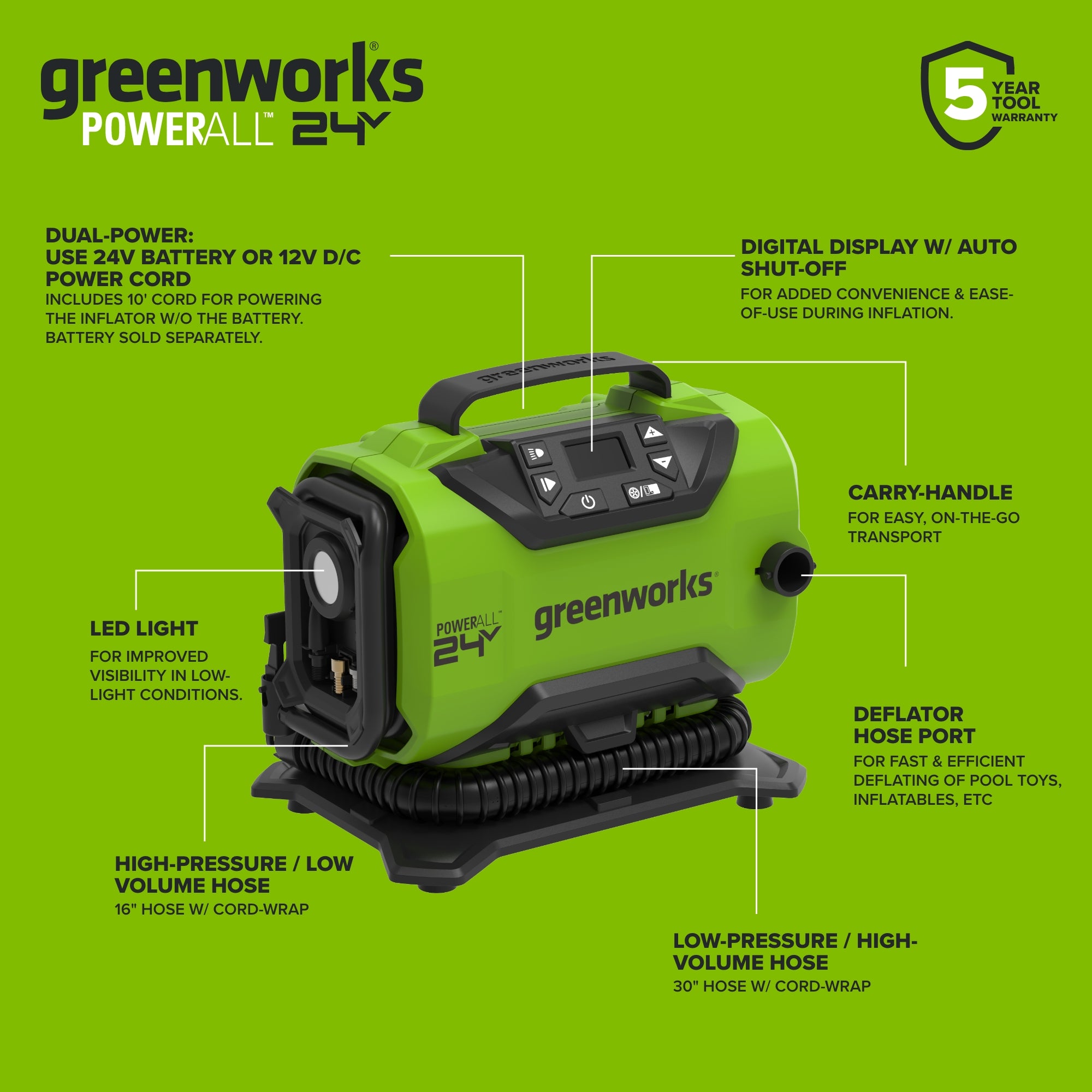 24V Cordless Battery Inflator (Tool Only)
