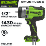 24V PowerAll Pro 1,430 ft-lb Breakaway Torque 1/2" Impact Wrench, Tool Only