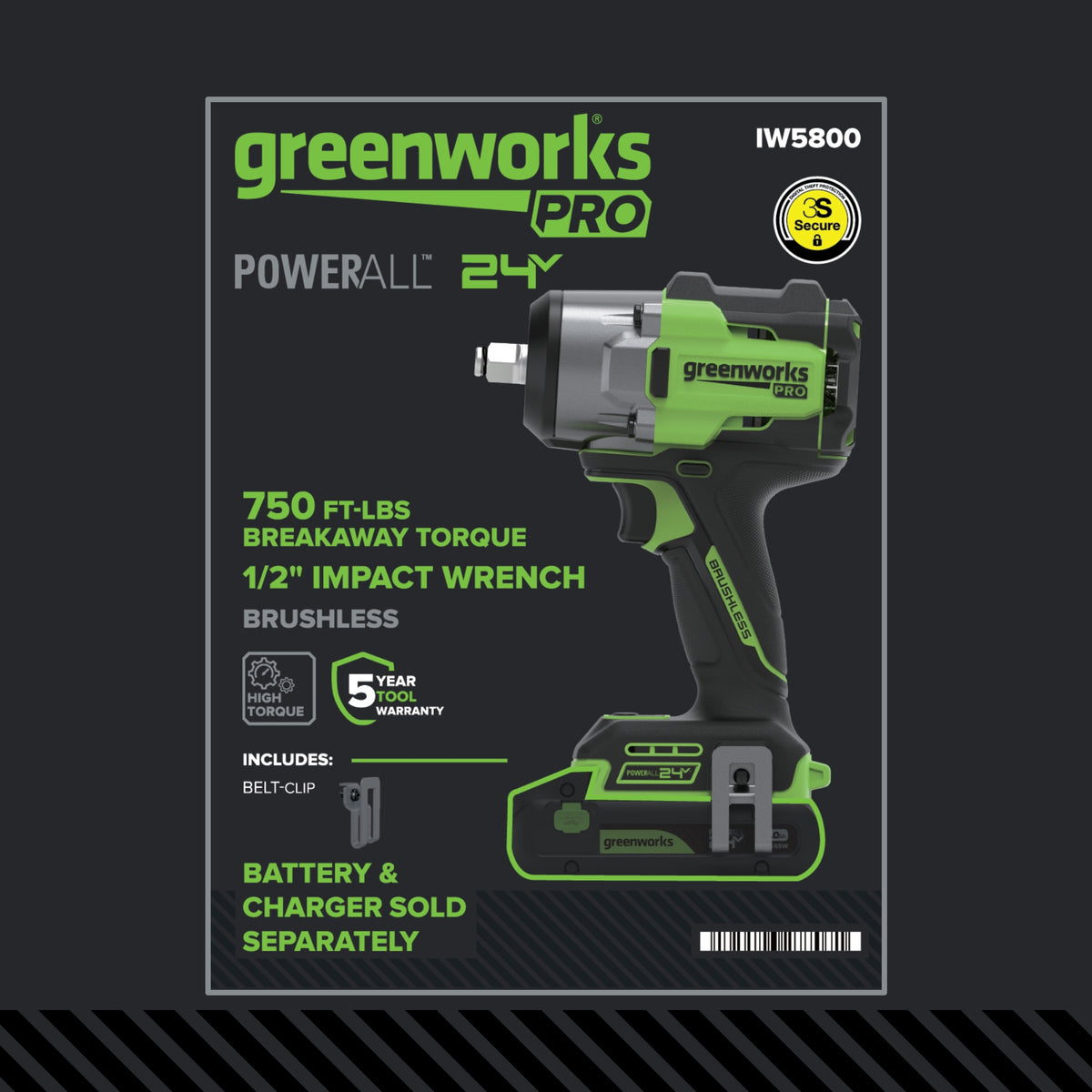 24V  5 Series 1/2"  750 ft-lbs Cordless Battery Impact Wrench (Tool Only)