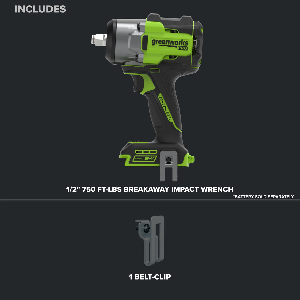 24V  5 Series 1/2"  750 ft-lbs Cordless Battery Impact Wrench (Tool Only)