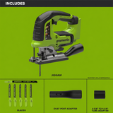 24V PowerAll Jigsaw w/ 6PC Blades, Dust Port Adapter, and Tube Adapter (Tool Only)