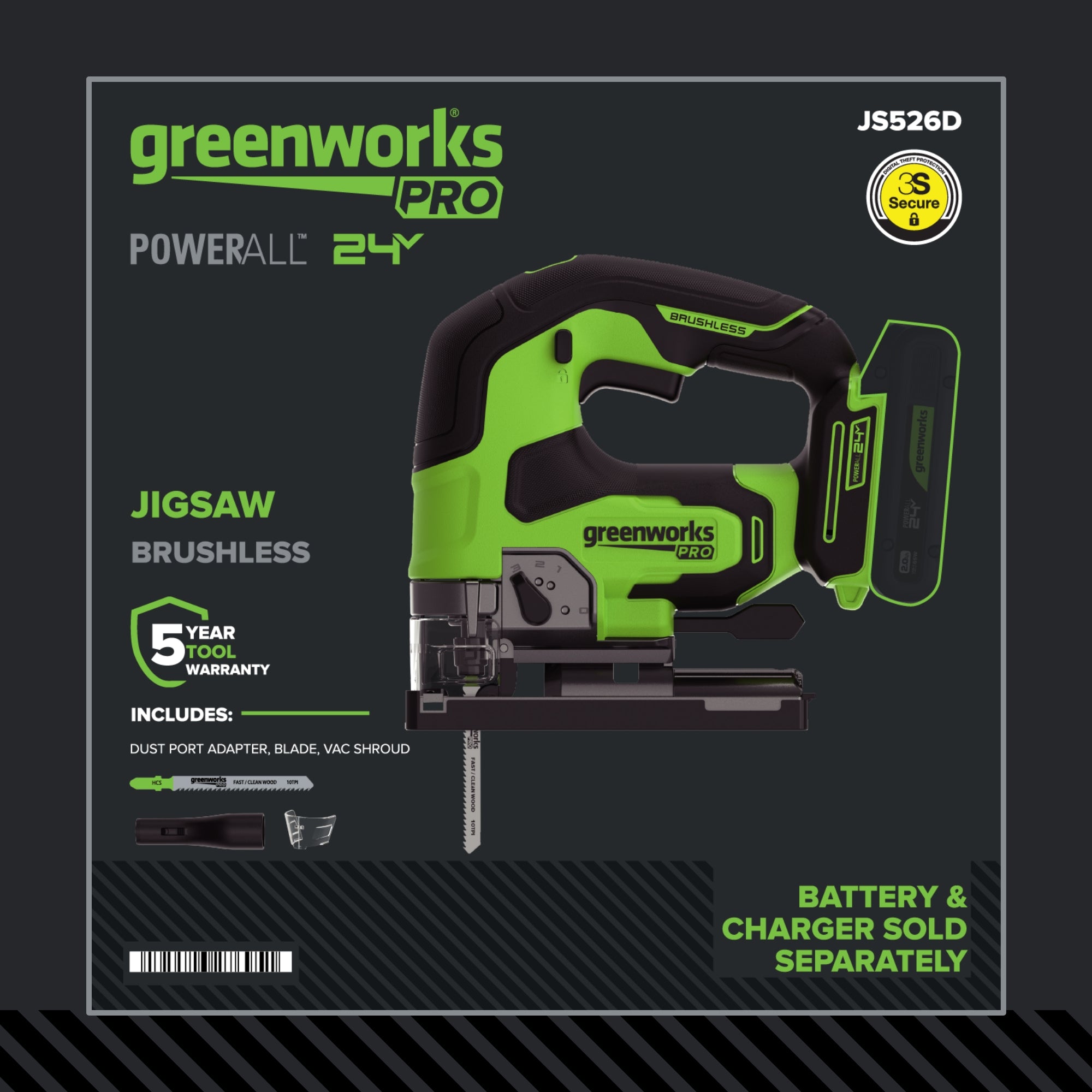 24V  5 Series Cordless Battery 3800SPM Jig Saw (Tool Only)