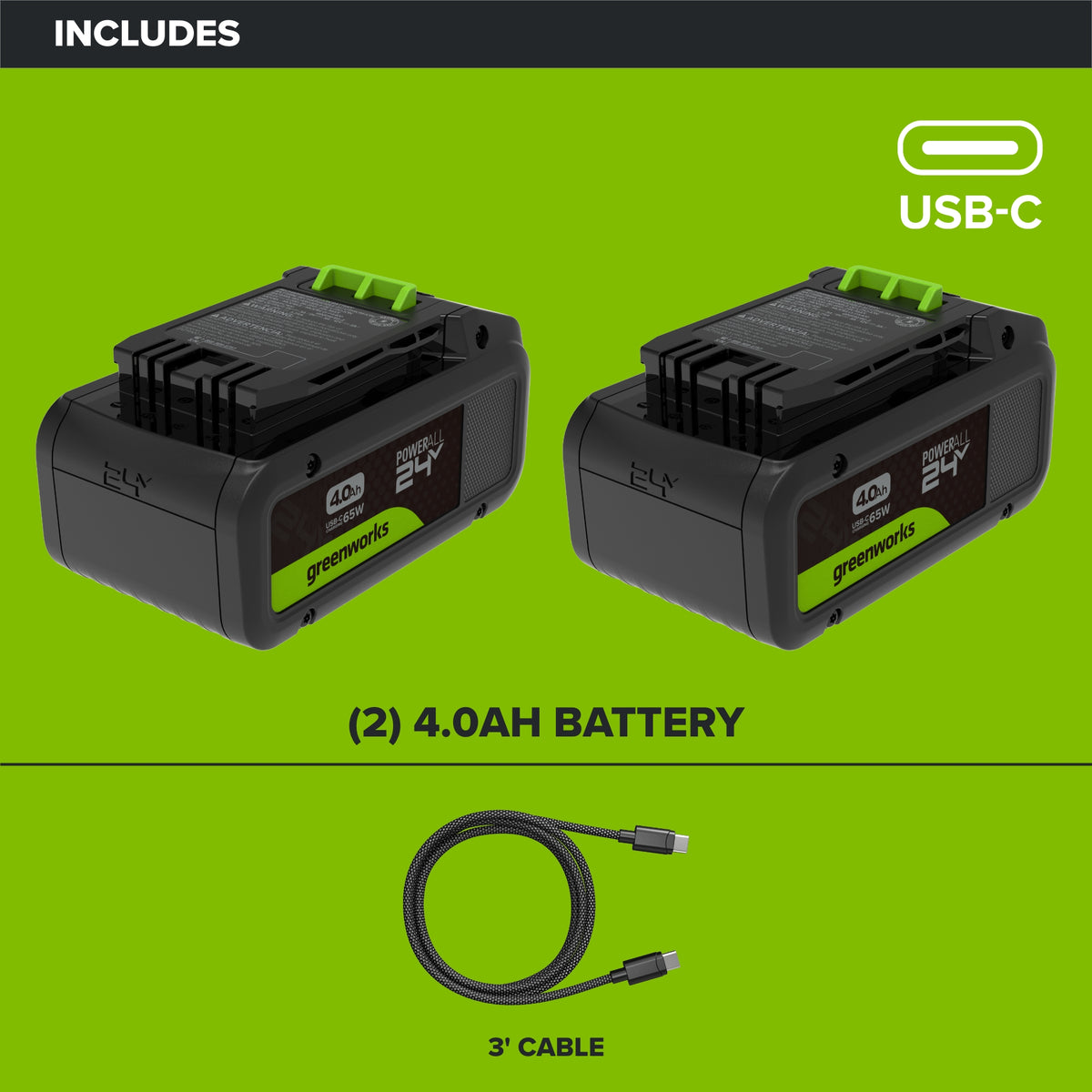 24V PowerAll Battery 2-Pack, with (2) 4.0 Ah Batteries