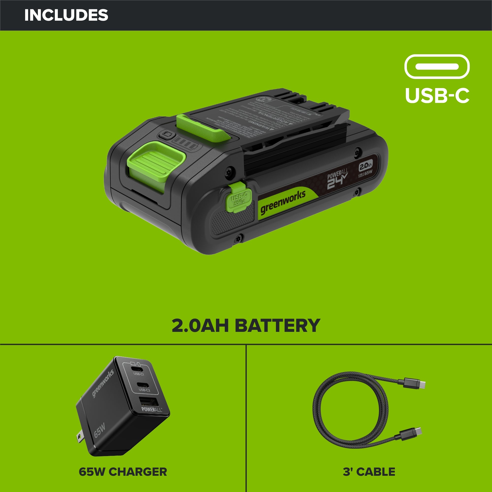 24V 2.0Ah Battery & 65W Gan Charger Starter Kit