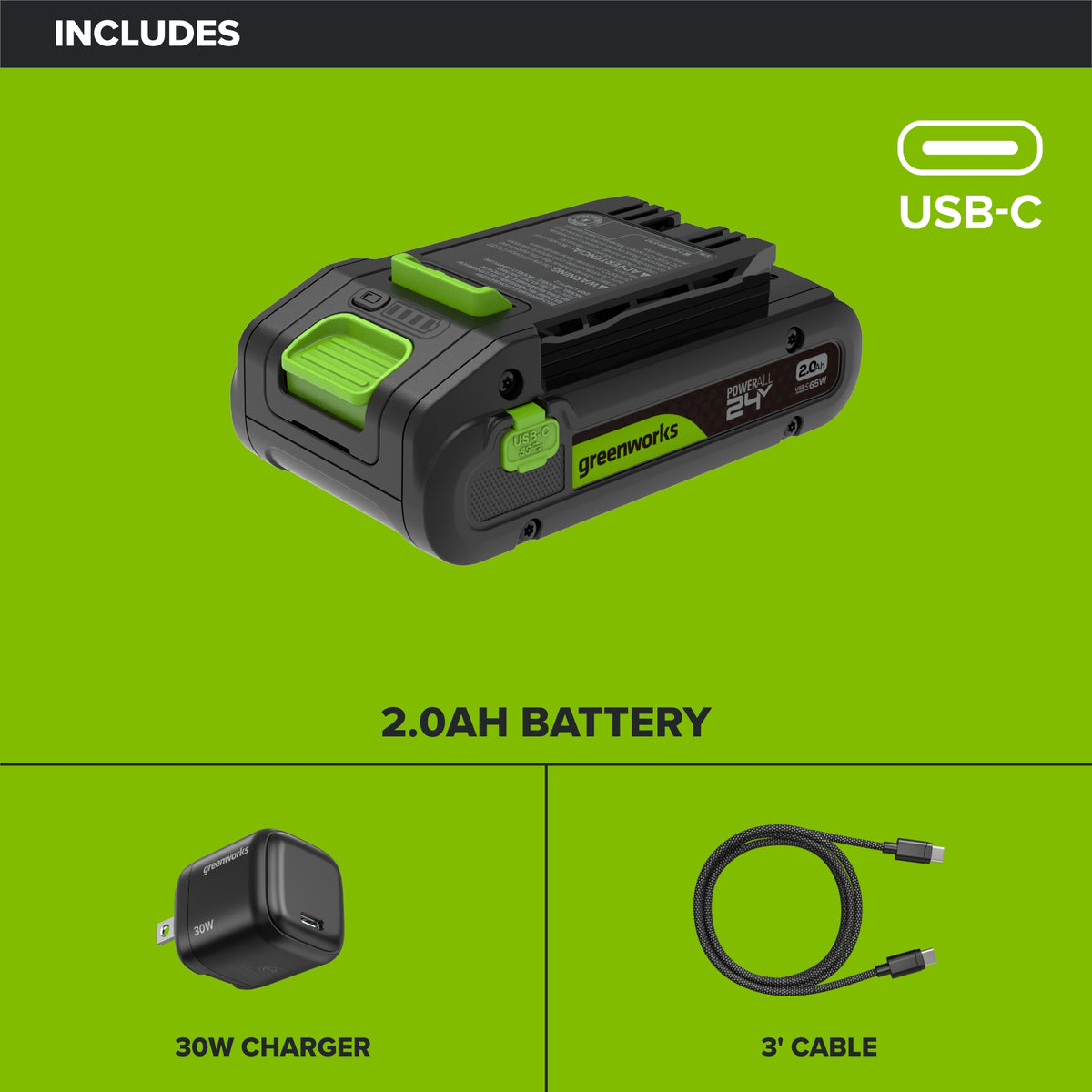 24V 2.0Ah Battery & 30W Gan Charger Starter Kit