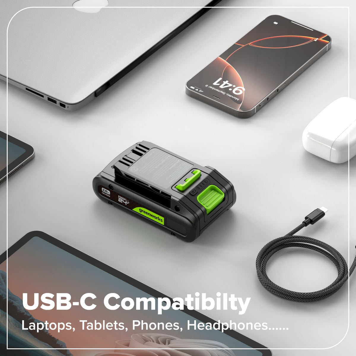 24V 2.0Ah Battery with Bi-Directional USB-C Port