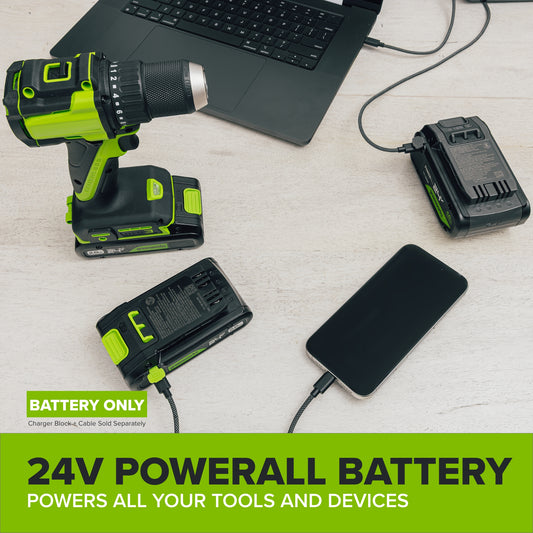 24V 8.0 Ah Battery with Bi-Directional USB-C Port