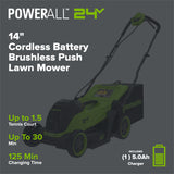 24V 14" Cordless Battery Brushless Push Lawn Mower w/ 5.0Ah Battery & 65W Type-C Charger (3-Ft Cable)