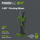24V 1.25" Pruning Shear: 2.0Ah Battery and 30W Charger
