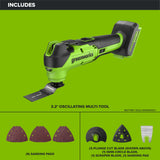 24V PowerAll 3.2˚ Oscillating Multi-Tool, with Plunge Cut Blade, Scraper Blade, Flush Cut Blade, Sanding Plate, (9) Sanding Pads