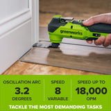 24V PowerAll 3.2˚ Oscillating Multi-Tool, with Plunge Cut Blade, Scraper Blade, Flush Cut Blade, Sanding Plate, (9) Sanding Pads