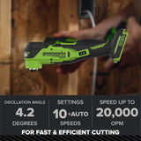 24V PowerAll Pro Oscillating Multi-Tool, with Plunge Cut Blade, Sanding Plate, Adjustable Depth Stop, Dust Extractor, (5) Sanding Pads
