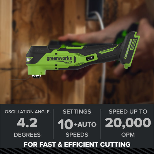 24V PowerAll Pro Oscillating Multi-Tool, with Plunge Cut Blade, Sanding Plate, Adjustable Depth Stop, Dust Extractor, (5) Sanding Pads