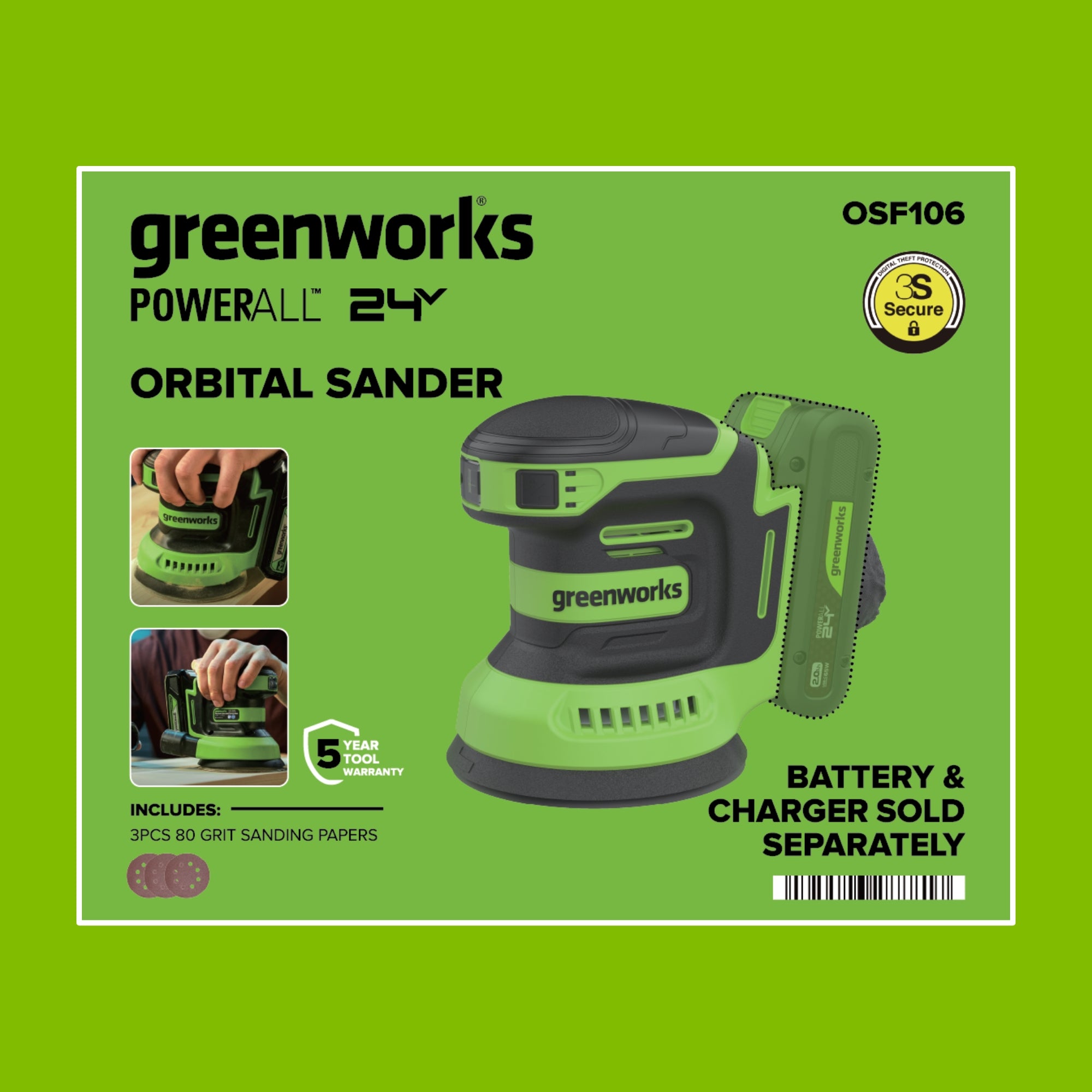 24V 3 Series Cordless Battery Random Orbit Sander (Tool Only)