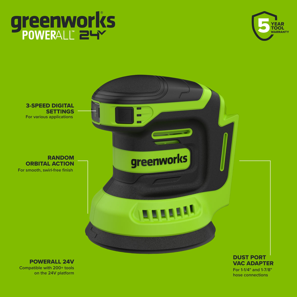 24V 3 Series Cordless Battery Random Orbit Sander (Tool Only)