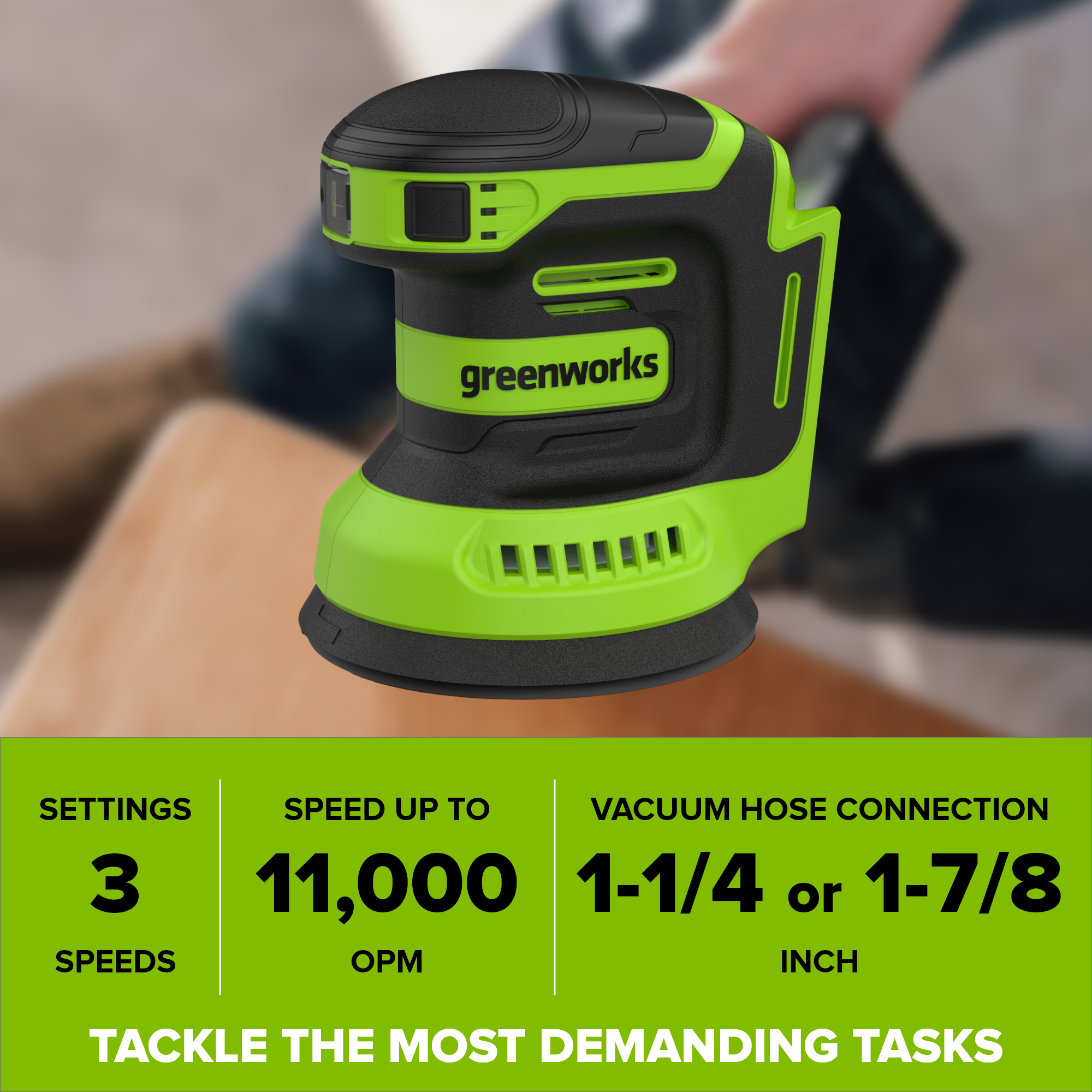 24V PowerAll Orbital Sander, Tool Only, with (3) Pieces of 80 Grit Sanding Paper