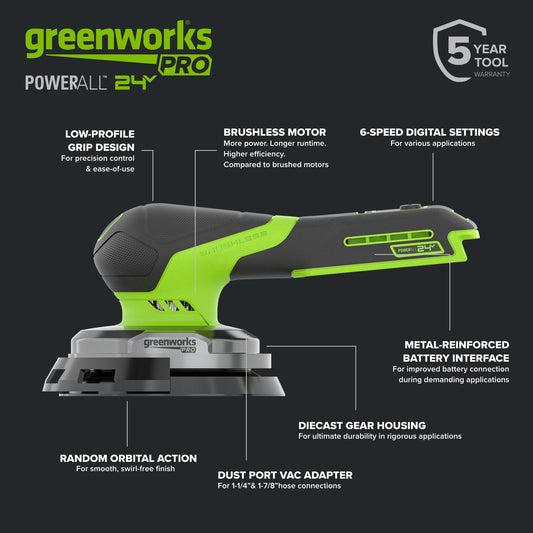 24V 5 Series Cordless Battery Random Orbit Sander (Tool Only)