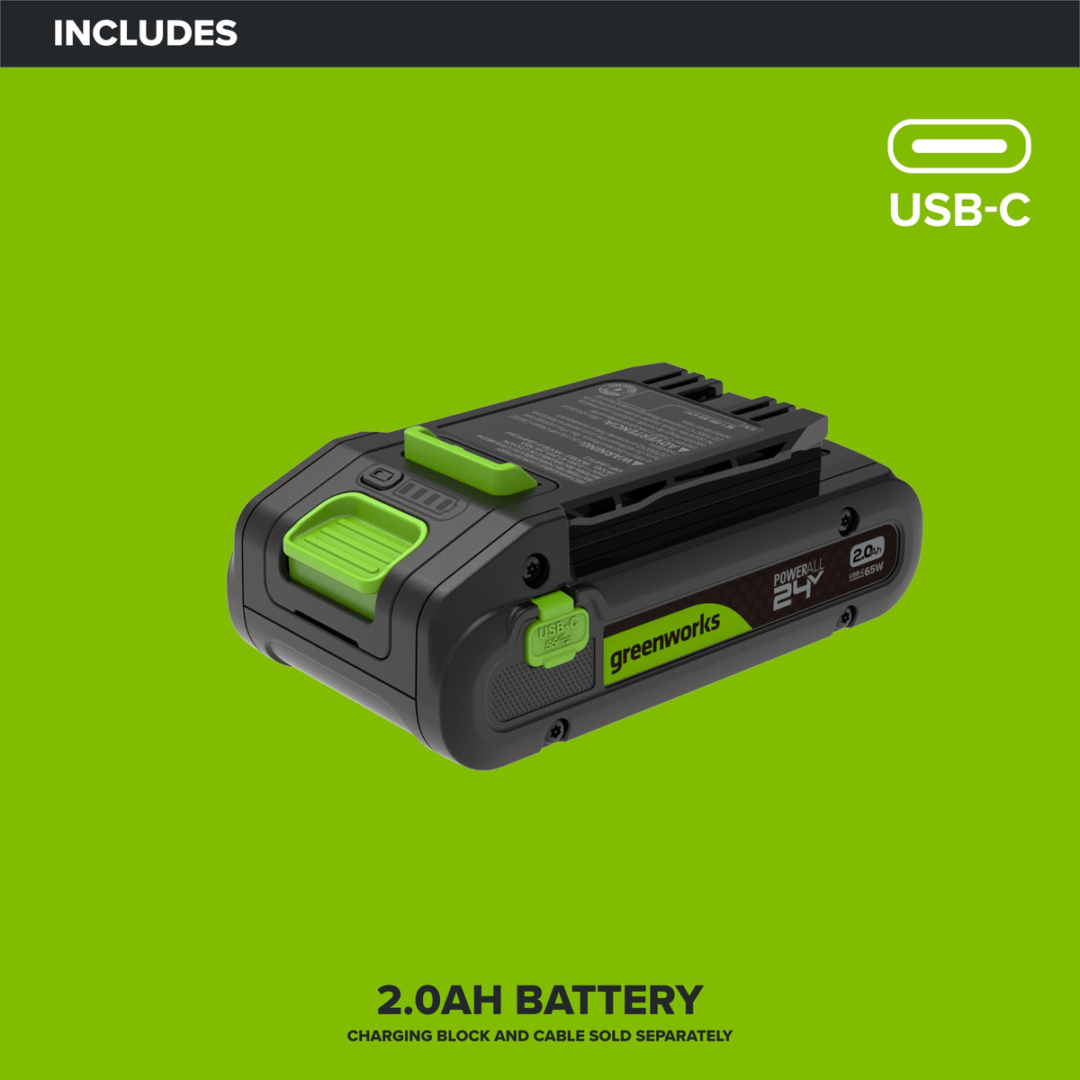 24V 2.0 Ah Battery with Bi-Directional USB-C Port