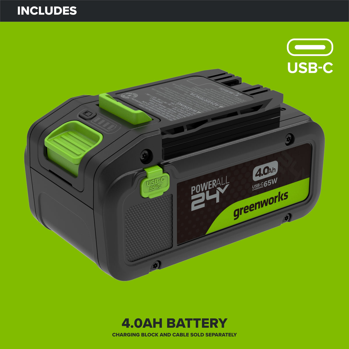 24V 4.0 Ah Battery with Bi-Directional USB-C Port