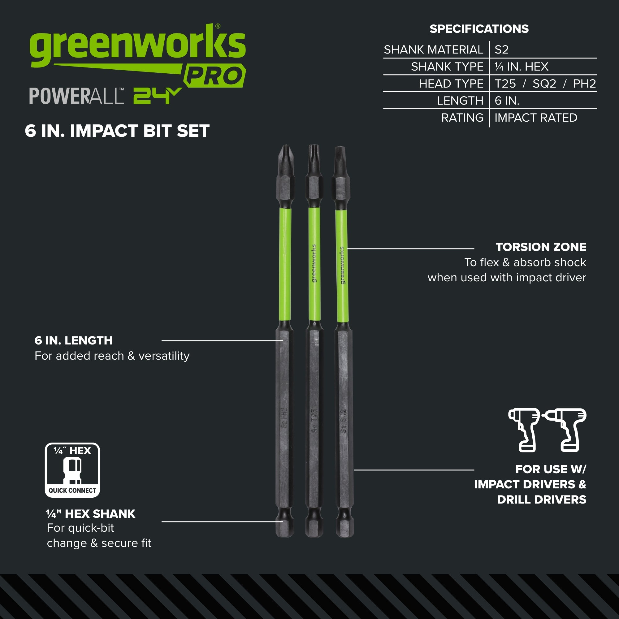 Pro 3-PC 6" Impact Rated Bit Set