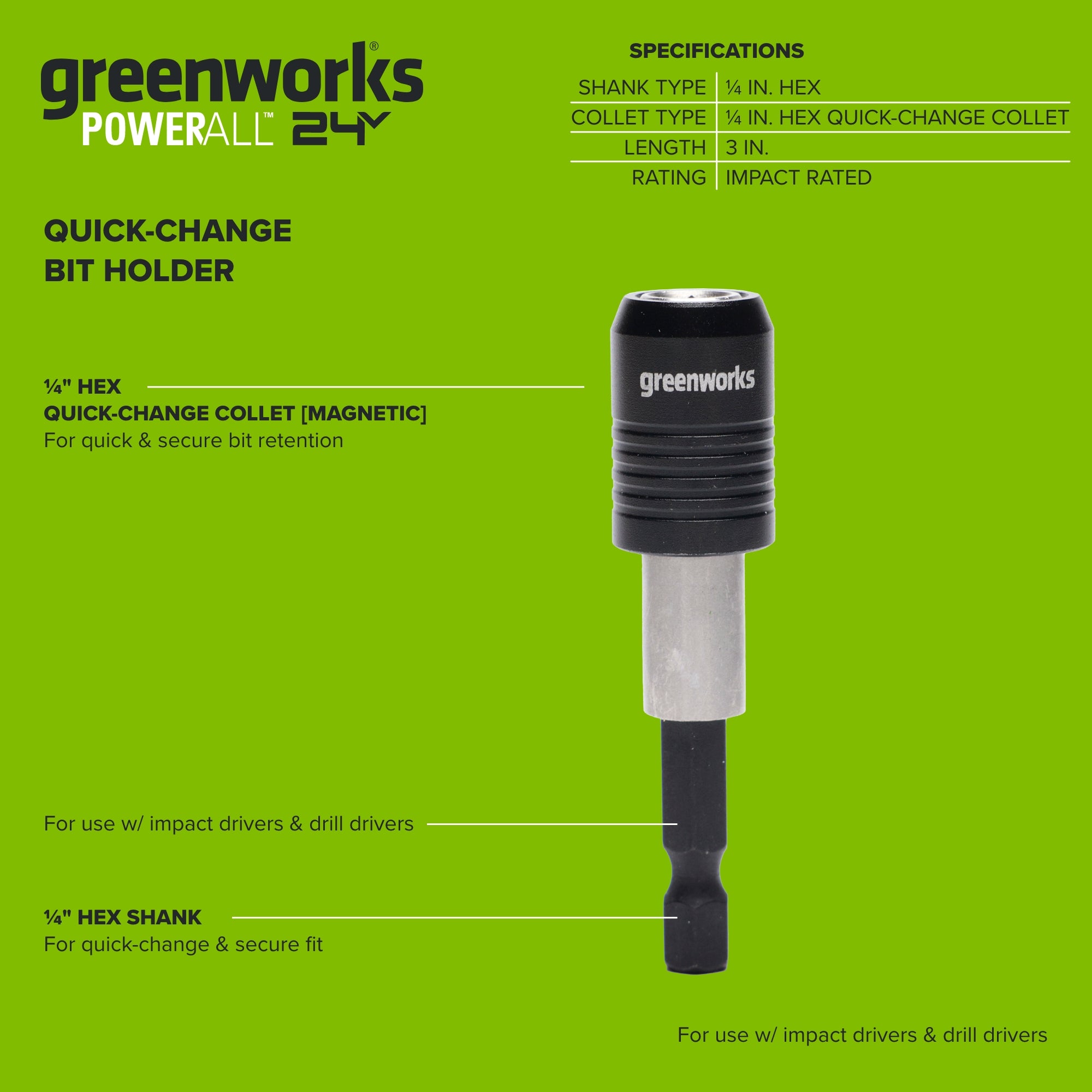 3" Impact-Rated Magnetic Quick-Release Bit Holder