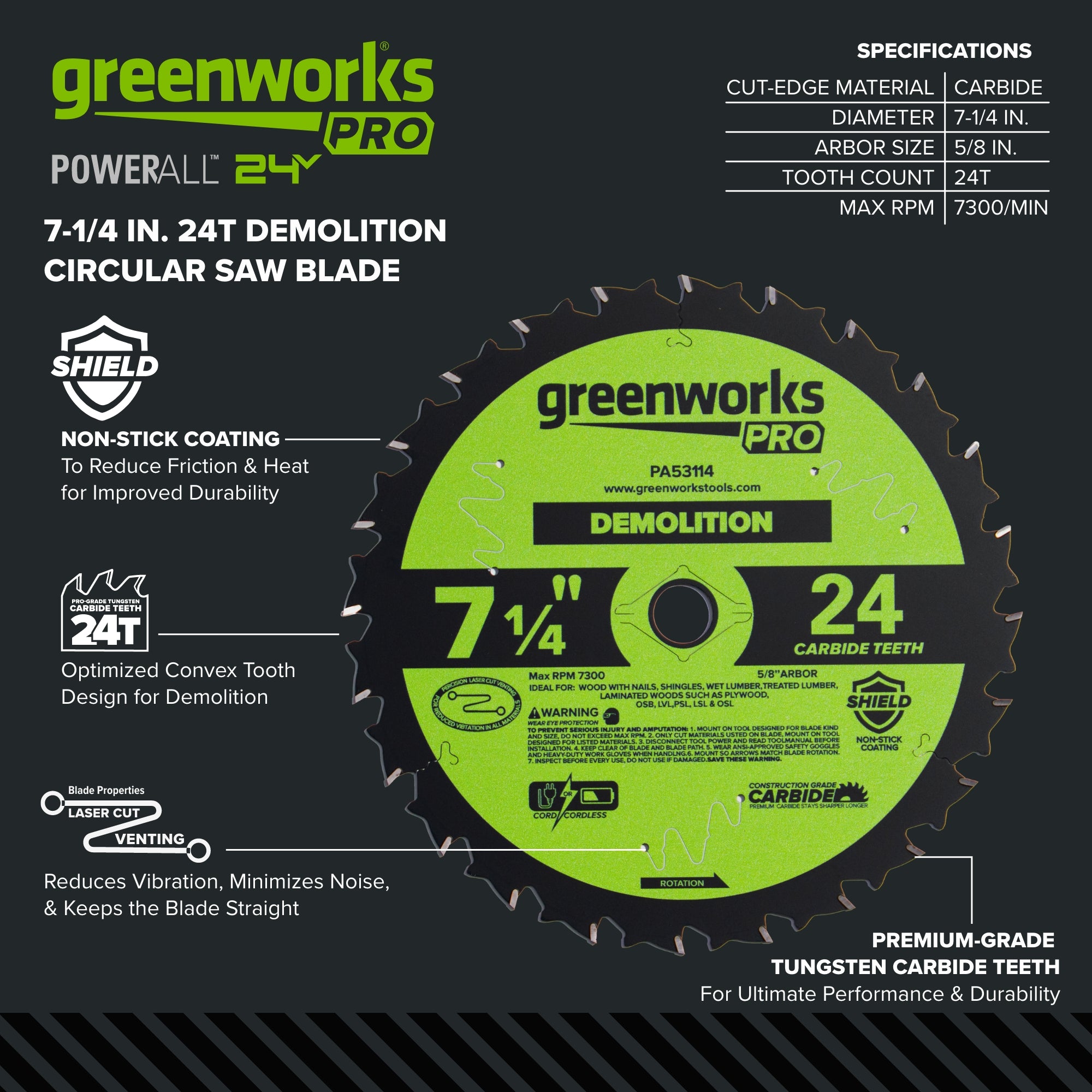 5 Series 17.25" blades – 24T Demolition, YG6, Laser Cut + Teflon Coating