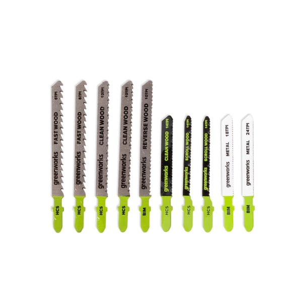 10-PC Assorted Jigsaw Blade Set w/ Storage Case | Greenworks Tools