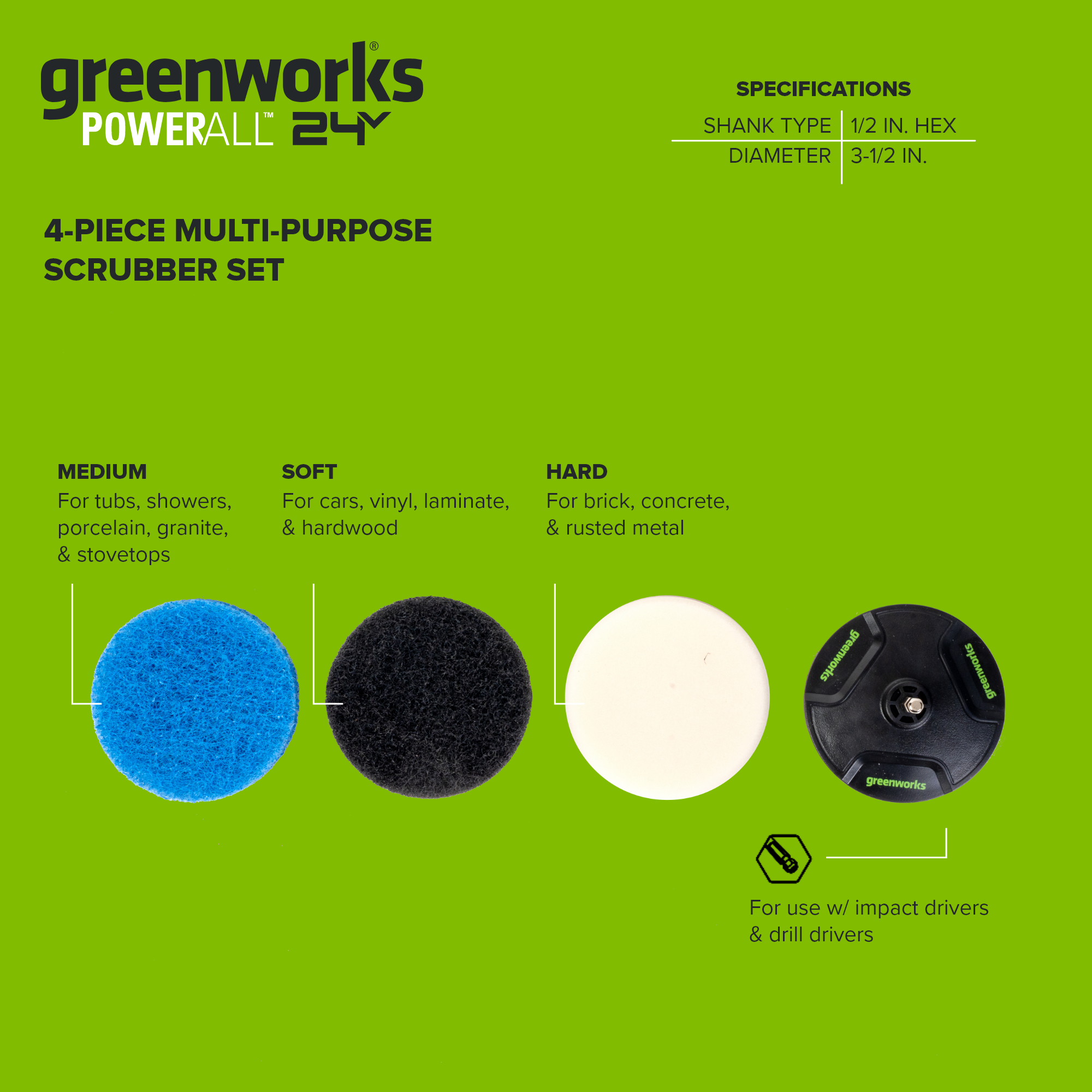 3 Series 4PC Hex Shank Scrubber Set