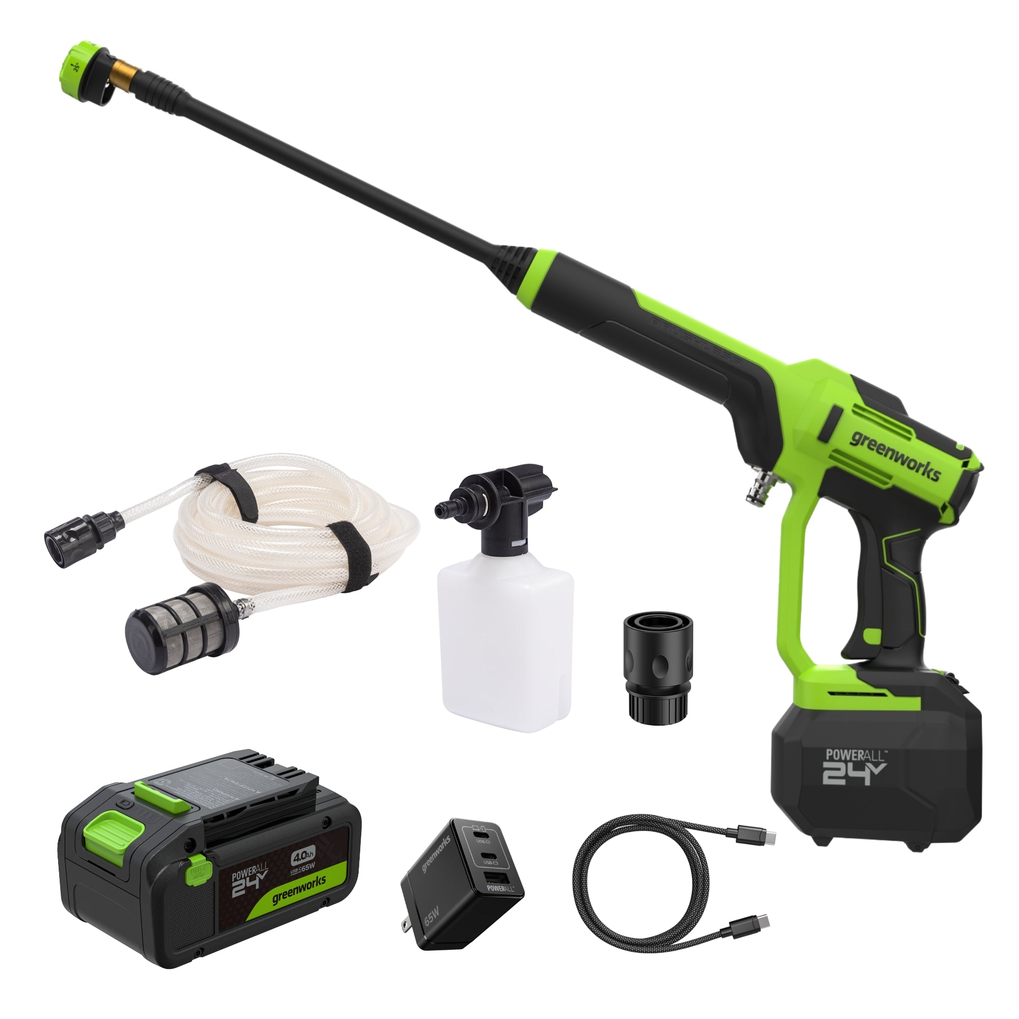 24V 700 PSI 0.8 GPM Cold Water Cordless Power Cleaner: 4.0Ah Battery and 30W Charger