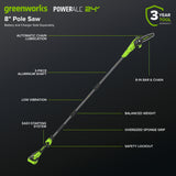 24V 8" Cordless Battery Pole Saw (Tool Only)