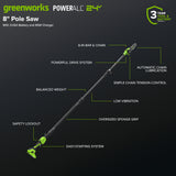 24V 8" Cordless Battery Telescope Pole Saw + Bag, 3.0 Ah Battery & 65W Type-C Charger (3-Ft Cable)