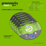 3 Series 5-Pack 4.5" Type 1 Metal Bonded Abrasive Cutting Wheel 7/8" Arbor